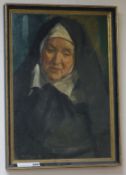George Buckingham Holland, oil on board, portrait of a nun, signed Holland?, 54 x 36cm