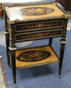 A 19th century brassed marquetry French work table W.54.5cm
