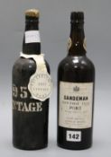 One bottle of Sandeman 1958 vintage port and one bottle of Feuerheerd 1957 vintage port