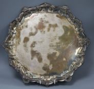 An Edwardian silver salver with engraved inscription, Atkin Brothers, Sheffield, 1904 63 oz.