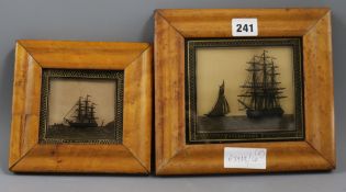 Two 19th century silhouettes: HMS Naiard and HMS Euryalus, maple framed