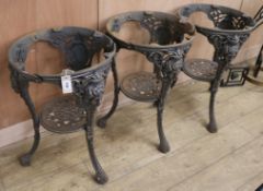 Three cast iron pub table bases (no tops) W.Approx. 45cm