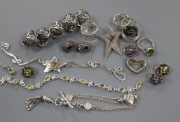 A small quantity of assorted modern silver jewellery including bracelet, rings, brooches etc.