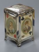An Edwardian silver playing card box with glazed panels and sprung interior, Levi & Salaman,