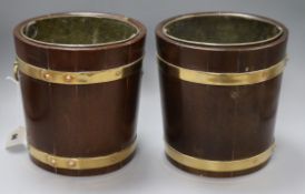 Two brass bound buckets with plaques under reading 'Made from Battleships of Britain' height 23cm