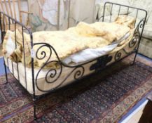 A 19th century wrought iron campaign bed W.185cm