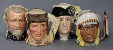 Four Royal Doulton figural jugs from The Antagonists Collection: Davey Crucker II, Santa Anna,