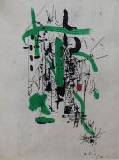 E. Smith, ink and gouache, abstract, signed and dated '51, 39 x 28cm