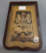 A Royal Artillery gold and silver wirework bullion Coat of Arms, framed