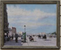 Continental School, oil on board, street scene with horse carts, 39 x 50cm