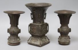 Three Chinese archaic style bronze vases tallest 18cm