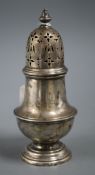 A George V silver baluster pepper pot, London, 1924, 14.7cm, 3.5 oz.ex Congelow House