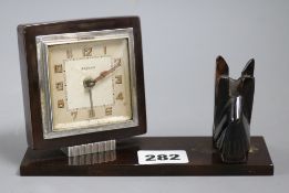 A French Art Deco bakelite alarm clock with scottie dog height 10cm