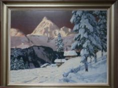 Alios Arnegger, oil on canvas, alpine landscape in winter, signed, 60 x 80cm