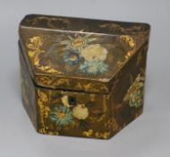 A Victorian floral painted lacquered papier mache stationery box height 14cmex Congelow House