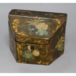 A Victorian floral painted lacquered papier mache stationery box height 14cmex Congelow House