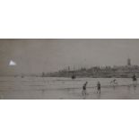 William Lionel Wyllie, etching, Children playing golf at St Andrews, signed in pencil, 16 x 38cm