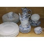 A Royal Copenhagen Blue Fluted pattern matched part breakfast service, etc. comprising a coffee pot,