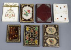 Five Victorian morocco leather card cases and two faux leather card cases largest 10 x 7.5cm