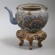 A Chinese cloisonne teapot and stand height 9.5cm