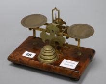A set of Victorian brass and walnut postal scales and weights length 20.5cmex Congelow House