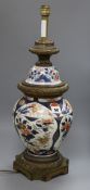 An Imari and ormolu mounted table lamp overall height 54cm