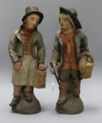 A pair of 19th century French painted terracotta figures of peasants, height 48cmex Congelow House