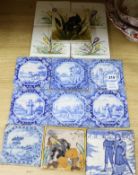 A quantity of 18th century delft blue and white tiles and other tiles (16)ex Congelow House