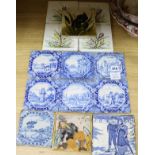 A quantity of 18th century delft blue and white tiles and other tiles (16)ex Congelow House