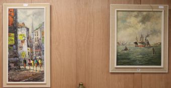 V. Vulpen, 2 oils on canvas, Views of Amsterdam, signed, 80 x 39cm and 60 x 50cm