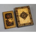 Two Victorian Tunbridge ware tesserae mosaic card cases largest 10 x 7.5cm