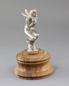 An Art Deco 'Windy Lady' car mascot, on wood stand height 18cm