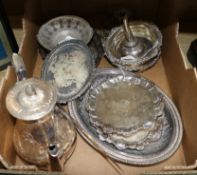 A pair of plated card trays, a pair of plated coasters and sundry plated waresex Congelow House