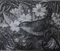 Robin Tanner, wood engraving, 'Wren and Primrose', 9 x 11cm, unframed