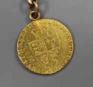 A George III 1790 gold spade guinea, now mounted as a pendant.ex Congelow House