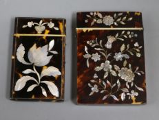 Two 19th century tortoiseshell and floral cut mother-of-pearl card cases largest 10 x 7cm