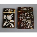 Two 19th century tortoiseshell and floral cut mother-of-pearl card cases largest 10 x 7cm