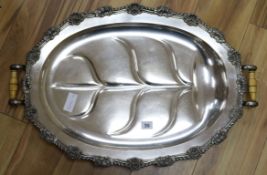 A silver plated two handled meat platter length 68cm