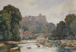 Frank Baker (1873-1941), watercolour, Castle viewed from the river, inscribed verso, 23 x 33cm