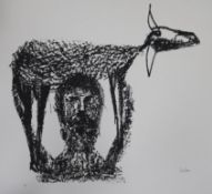 Sydney Nolan, lithograph, 'Farmer and Sheep', signed in pencil, 5/70, 50 x 66cm, unframed