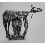 Sydney Nolan, lithograph, 'Farmer and Sheep', signed in pencil, 5/70, 50 x 66cm, unframed