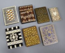 Three 19th century Indian ivory mounted card cases together with three Persian painted card cases