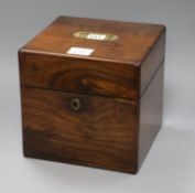 An early Victorian rosewood decanter box, of square section, with brass inset handle to the top, (