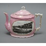 An early 20th century porcelain souvenir teapot, Worthing, The Beach, ex Geoffrey Godden collection