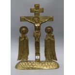 A bronze crucifix of Christ and two saints (Trinity) height 51cm