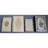 Four Victorian ivory card cases, three with inlay largest 11 x 8cm