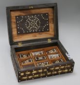 A 19th century Ceylonese ebony and bone inlaid porcupine quill work box length 27cmex Congelow