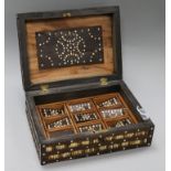 A 19th century Ceylonese ebony and bone inlaid porcupine quill work box length 27cmex Congelow