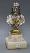 A silvered and gilded bronze bust of Christ on a marble base height 34cm