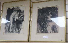 Albert de Belleroche, 2 lithographs, 'éffronterie 1902' and 'La Femme au Toilette', both signed in